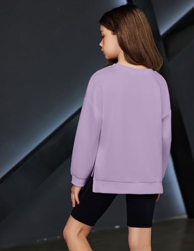 Image of Arshiner Girls Crewneck Sweatshirt Long Sleeve Pullover Tops Drop Shoulder Sweatshirts Side Split | Drop Shoulder Sweatshirt Cute Casual Sweatshirt Fall Winter Sweatshirts