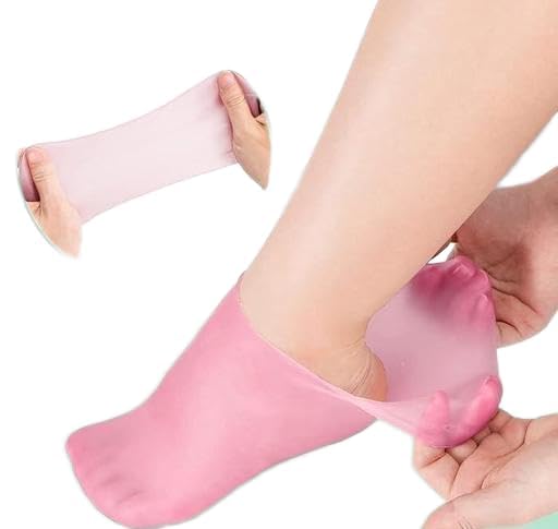 Image of 2 Pairs Silicone Moisturizing Glove Socks Set, Anti Slip Soft Spa Gel Socks Softening Feet Dry Cracked Skin, Women Spa Pedicure Socks for Foot Hand Softening, Foot Care After Pedicure (Pink)