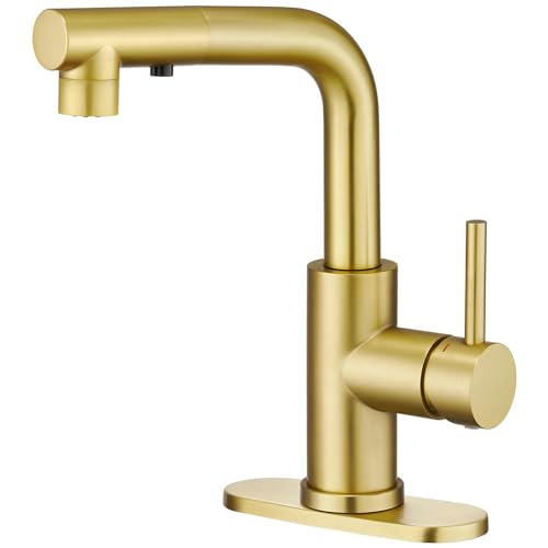 CREA Gold Kitchen Faucet with Pull Down Sprayer - Bathroom & Utility Sink Faucet - Single Handle, 3 or 1 Hole by CREA - Used condition - US$49.99