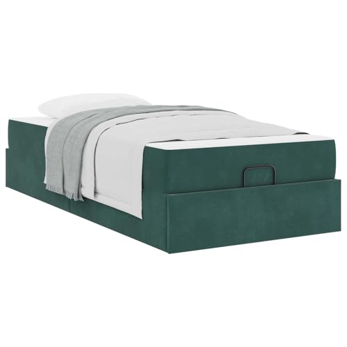 mtlskopl Telaio letto in velluto con materasso 200 x 100 cm, colore verde, moderno letto singolo con cassetti e materasso in schiuma a media resistenza per camera da letto contemporanea e ambiente