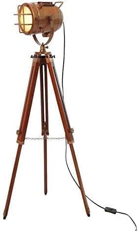 Copper Floor Lamp with Wooden Tripod Nautical Modern Searchlight Home & Office Decorative Floor Lamp, Mid Century Standing Lamp, Modern Design Studying Light for Living Room,