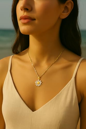 Ora & Eve Sunflower Necklace for Women – 18K Gold Plated Crystal Flower Pendant, Dainty Waterproof & Tarnish-Free Nature-Inspired Jewelry Gift4