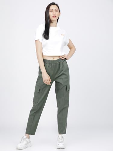 Image of Tokyo Talkies Women's Regular Fit Cargos Trousers | Stretchable Trousers| Mid-Rise