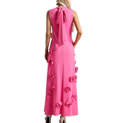 Women Patchwork Appliques Stand Collar Sleeveless High Waist Elegant Spliced Lace Up Dresses3