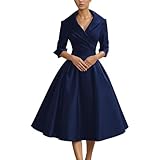 Vhersily Vestito Vintage Anni 50 60 Stile Hepburn Intura Monopetto A-Line Ricamo Manica Lu...
