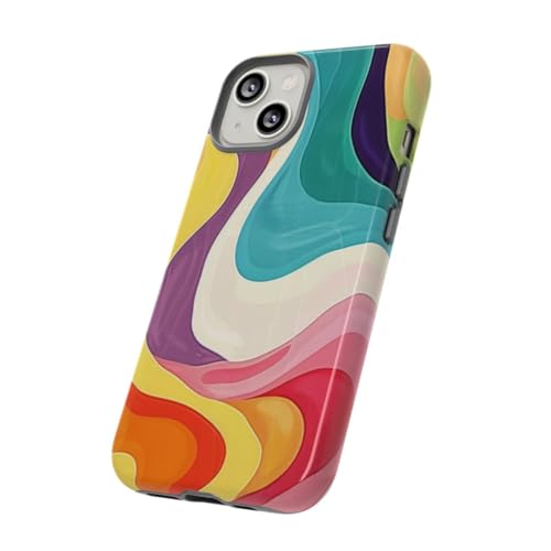 Coque rigide iPhone 14 motif abstrait groovy coloré et finition brillante multicolore