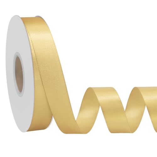Simplegoal Double Face Gold Satin Ribbon 7/8 Inch X 50 Yards Polyester Gold Ribbons for Gift Wrapping Fabric Ribbon for Crafts Flower Bouquet Sewing Arts Wedding Party Decoration