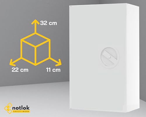 notlok Safety Work - Medizinschrank zum Aufhängen + 3 Ablagen [ 32x22x11 cm ] | Stahl Apothekerschrank für Erste Hilfe mit Euro-Schloss + Schild | Medikamenten Aufbewahrung | DIN EN ISO 7010, DIN67510