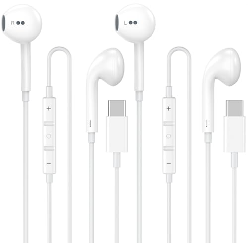 USB C Headphones Wired for iPhone 17 16 15, 2 Pack Type C Earphones with Microphone & Remote Control...