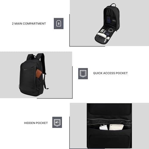 Image of F Gear Capri Black 20L Tech Laptop Backpack, USB & Type-C, 180 Wide Open | Premium & durable, 180-degree wide opening, USB & Type-C port, anti-theft pocket, luggage strap, 2 compartments & 2 pockets