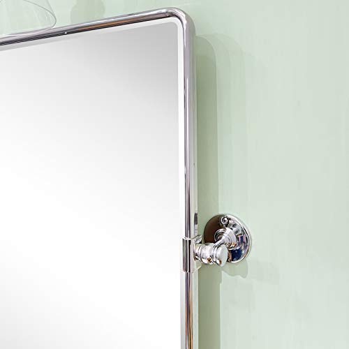 Image of TEHOME 20 x 24 inch Farmhouse Chrome Metal Framed Pivot Rectangle Bathroom Mirror Rounded Rectangluar Tilting Beveled Vanity Mirrors for Wall