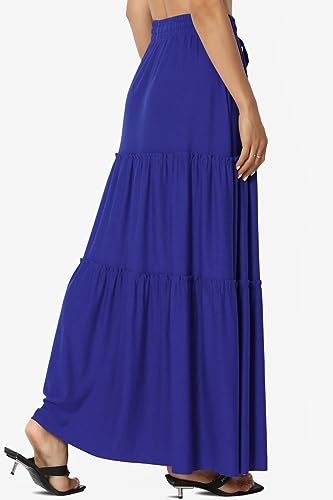 Women's Ruffle Tiered Woven Drawstring Elastic High Rise A-Line Long Maxi Skirt4