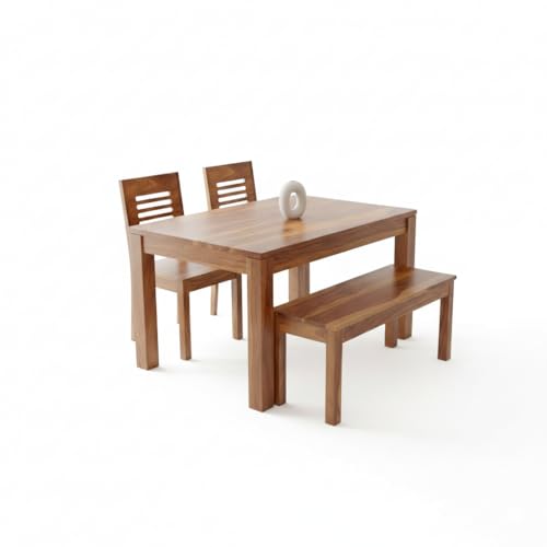 Image of RECTART Solid Wood Dining Table Set with Chairs for Living Room Home | Wooden Dining Room Sets Furniture for Hotels and Restaurants | (Natural Urban Top, 4 Seater with Bench)