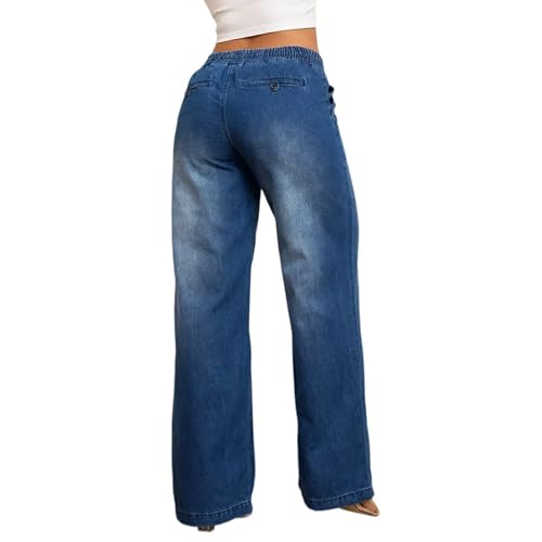 fanmpghleoo Drawstring Wide Leg Jeans Woman High Waisted Baggy Jeans Trendy Y2k Casual Denim Pants Pull On Denim Trousers3