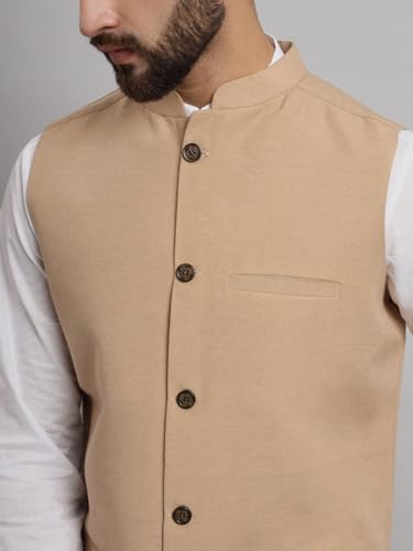 Image of LATEST CHIKAN Men's Traditional Cotton Solid Nehru Jacket /Waistcoat