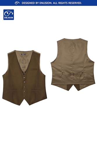 Image of Enlision Men's Suit Vest Business Formal Dress Waistcoat Solid Color Vest for Suit or Tuxedo