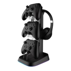 Gaming RGB Headphones Stand, Headset Stand with Colorful Light Modes-Controller Holder with 2 USB Charging Ports and Type-c-Earphone Hanger Accessories for Desktop Gamer(Black-1)