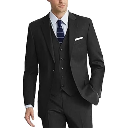 Costume formel 3 pièces homme noir avec blazer gilet et pantalon ajusté taille L