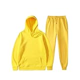 [YJSO] ジャージ 上下セット メンズ 裏起毛 パーカー ロングパンツ フード付き 防寒 防風 黄色 大きいサイズ ルームウェア 部屋着 秋冬用 スウェットパンツ セットアップ XL オシャレ スポーツ 長袖 無地 アウター ズボン カジュアル
