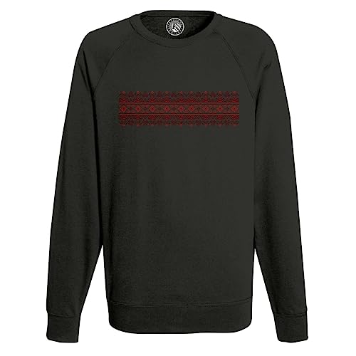 Sweat shirt homme motif rouge style broderie pixel Aztec tribal abstrait ajusté