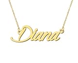 Aoloshow 18k Gold Plated Diana Name Pendant Necklace Womens Nameplate Necklaces Stainless Steel Jewelry for Christmas
