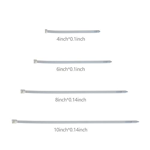 Zip Ties Assorted Size Clear 4 6 8 10 Inch White Cable Ties Heavy Duty Plastic Wire Ties Wraps Zipties for Home,Office,Garage, Plant Garden Fence Crafting Travel Workshop 400 pack