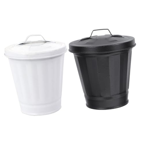 iplusmile 2個 卓上ミニゴミ箱 ガルバナイズド加工 防臭カバー付き インダストリアルファームハウス風 小型収納容器 花器代用可 バスルーム キ