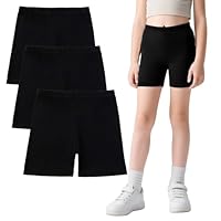 FILOWA Shorts für Mädchen Kinder Baumwolle Kurze Hosen 3er-Pack Sport Radlerhose mit Elastischer Bund Turnhose Weich Schwarz Freizeit Sporthose Sommer Gym Radfahren Wandern Joggershorts, Gr.134-140
