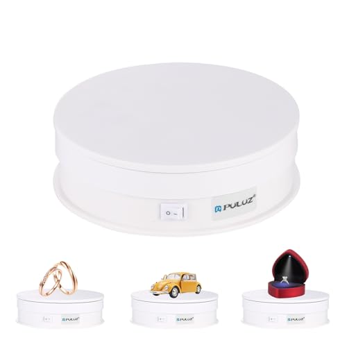 PULUZ 電動ターンテーブル 360°電動回転台 直径15cm ターンテーブル 回転式ディスプレイスタンド 耐荷重5KG 電動展示台 速度と方向を調整可能 安定性・低騒音・省電力 アニメーション撮影用/静物写真/商品展示/ジュエリーディスプレイ/ガンダム/モデル展示用 (白, 15cm)