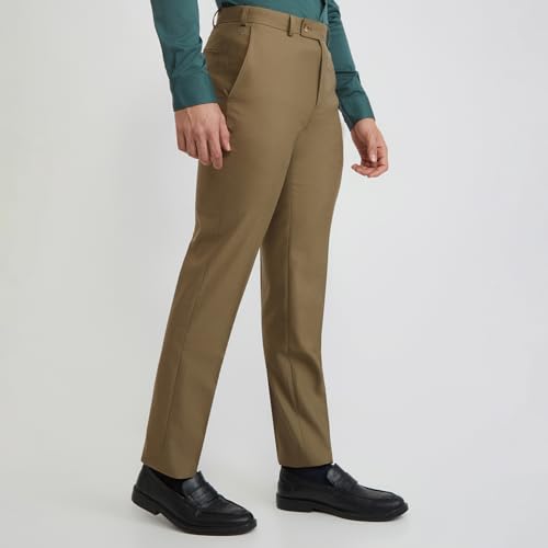 Image of Park Avenue Men's Smart Fit Mid Rise Solid Pattern Poly Viscose Blend Pleatless Formal Trouser