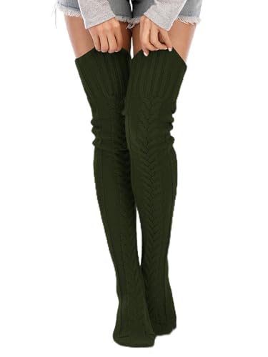 Image of YELAIVP Women's Cable Knitted Thigh High Boot Socks Extra Long Winter Stockings Over Knee Leg Warmers