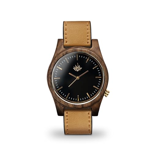 Agavus wood watch - 44mm Agavia collection Walnut/Black. Handmade with love in Mexico in collaboration with local artisans. American Walnut Natural wood. Cactus leather. (Camel)
