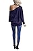 INFITTY Sweaters for Women Off Shoulder Long Sleeve Tops Loose Fashion oversized Pullover Sweater Navy Blue L
