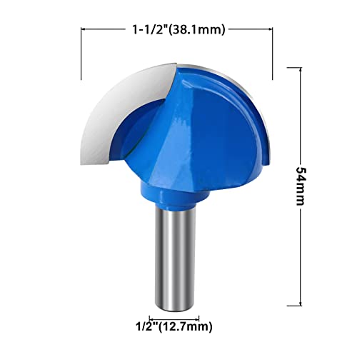 ROOCBIT Core Box Router Bit 1/2 Inch Shank Round Nose Cove Box Router Bit 1-1/2" Cutting Diameter Woodworking Milling Cutter Tool