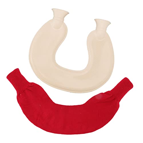 Hot Water Bottle, Neck Warm Water Bag U Shaped Neck Hot Water Bag Double Knitted Insulation Rubber Warm Hot Water Bottle (Red Cover)