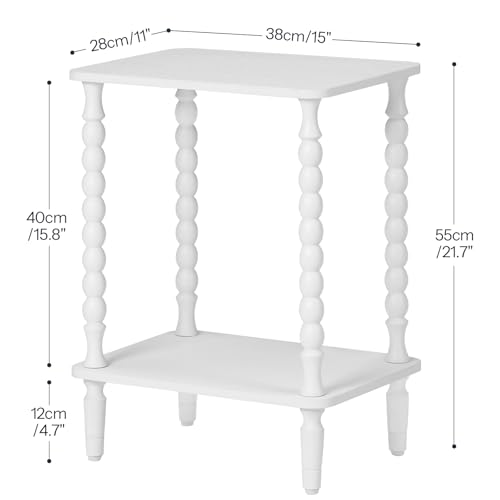 Image of HOOBRO End Table, 2-Tier Small Side Table with Spindle Legs, Nightstand with Storage Shelves, Sofa Side Table, for Small Space, Living Room, Bedroom, White WT189BZ01