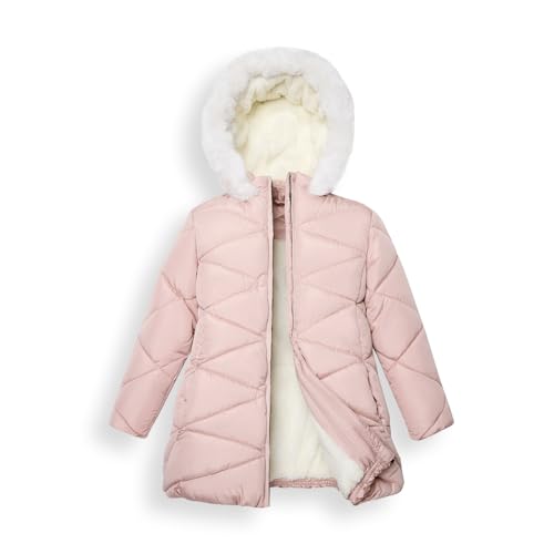 Sunny Sprout Wintermäntel mit Kapuze für Mädchen - Mädchen-Outerwear Winter-Pufferjacke mit schwerem Fleece-Futter | Kinderjacken & -mäntel Rosa 140