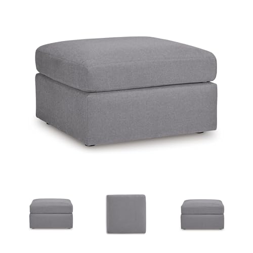 Image of Signature Design by Ashley Modmax Casual Square Oversized Accent Ottoman, Modular Sectional Seating for Living Room, Next-Gen Nuvella Performance Fabric, 32 inch W, Light Gray