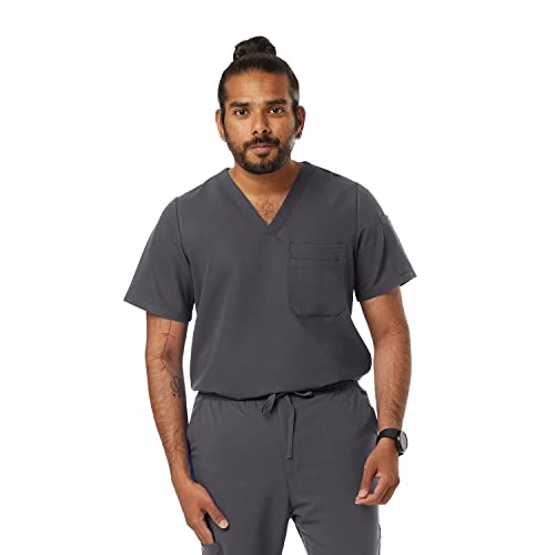 SPECTRUM UNIFORMS Wynd Men's Tuckable Scrub Top Medical Uniform V-Neck Soft Fabric, Outfit Ideal for Men at Hospital Workspace, Medical Practice, and Professionals - Pack of 2 Steel Grey