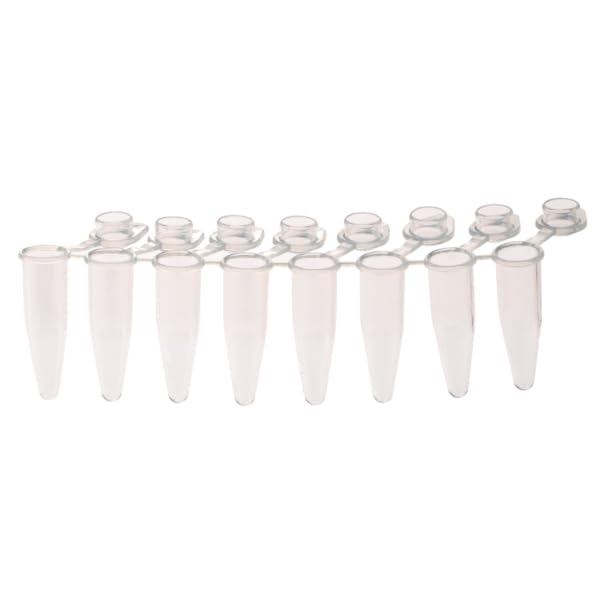 CELLTREAT 230462 PCR 8-Strip Tubes, 0.2mL, Separable, Attached Dome Caps, Clear