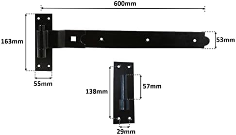 1 Pair of 24" (600mm) Hook & Band Hinges CRANKED Black - Heavy Duty