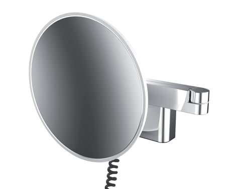 Ingrandimento: 5x Emco 109506040 - Specchio da barba a LED, modello da parete, con doppio snodo, ingrandimento a 5 vani, rotondo, cavo a spirale e spina, taglia unica