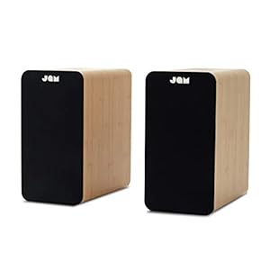 JAM Bluetooth Boekenplank luidsprekers – Compact, netvoeding aangedreven dual speaker systeem, Aux-in functie, 4 inch driver, hoge definitie versterkers, rijker bas, fijnere akoestiek – hout