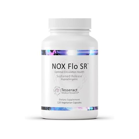 Tesseract NOX Flo SR Nitric Oxide Booster, Vascular Health Supplement, 120 Capsules, Sustained-Release L Citrulline, Coenzyme Q10 & R Lipoic Acid, Circulation & Blood Pressure Support, Hypoallergenic Cover