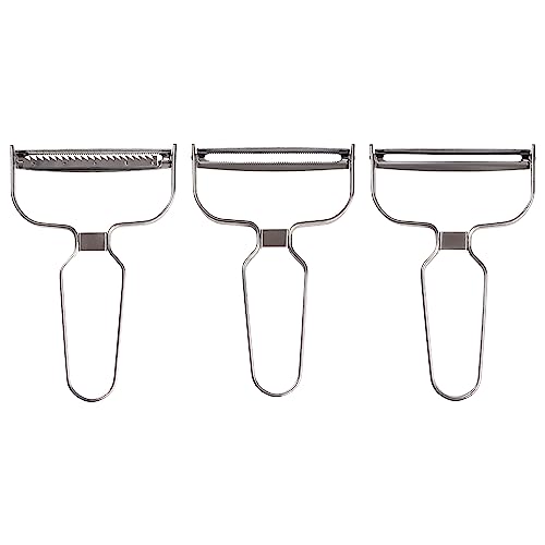 Cohesion Stainless Steel 3-Piece Assorted Prep Y-Peeler Set, Ultra Sharp Blade Potato & Apple Peeler, Carrot & Cucumber Prep Set