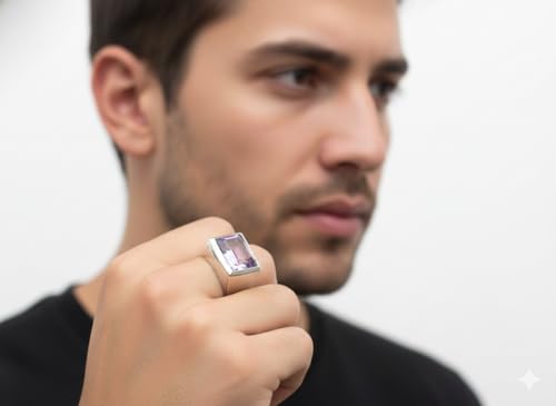 Image of Choose Your Color Mens Bold Ring 925 Sterling Silver Gemstone Wedding Engagement Statement Ring Birthstone Solitaire Jewellery Ring Sizes 4, 5, 6, 7, 8, 9, 10, 11, 12, 13,