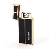 Salcar USB Lighters Dual Arc Electronic Lighter Rechargeable Windproof Cigarette Lighter Top Grade Iron Box Pack (Elegant Gold)
