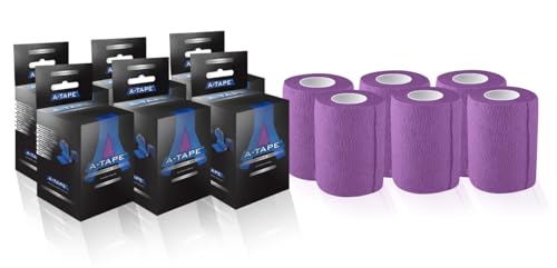 Image of A-Tape Breathable Self Adhesive Cohesive Bandage Wrap - Athletic Non-Woven for Sports, Medical Use, Injuries, Knee & Wrist Support - Suitable for Humans & Pets (Purple, 7.5 cm Pack Of 6) | Cohesive Bandage