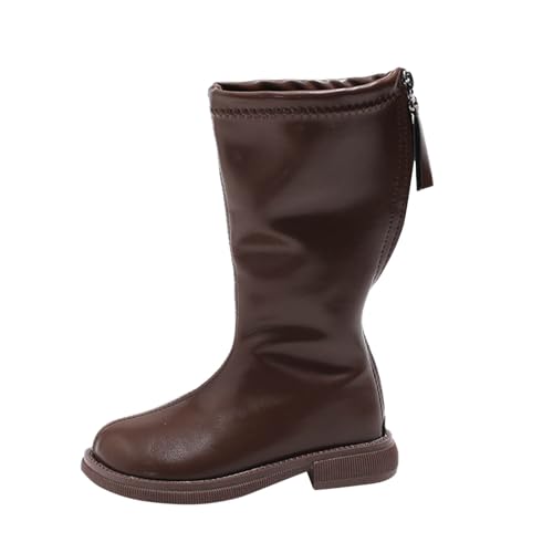 PU Leather Knee High Boots for Girls Fashion Classic Lug Sole Side Zipper Tall Motorcycle Riding Boots for Kids