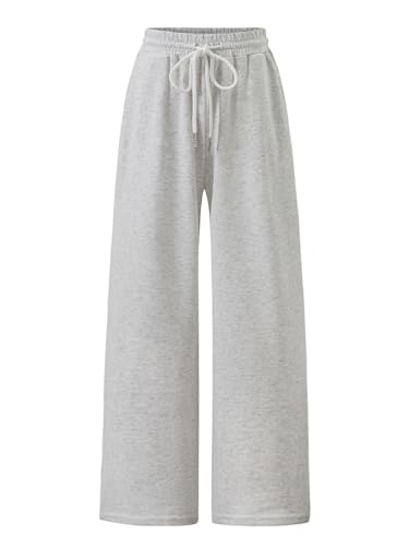 Seechoslo NEW 6-14 Years Girls Wide Leg Sweatpants Cotton Joggers High Waist Loose Fit Pockets Soft Casual Sport Pants (US Age 9 Years 10 Years Grey)